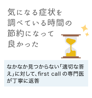 「気になる症状を調べている時間の節約になって良かった」病院に行くべきか迷っている症状や、原因を知りたいとき、どこでも医師に直接相談が可能